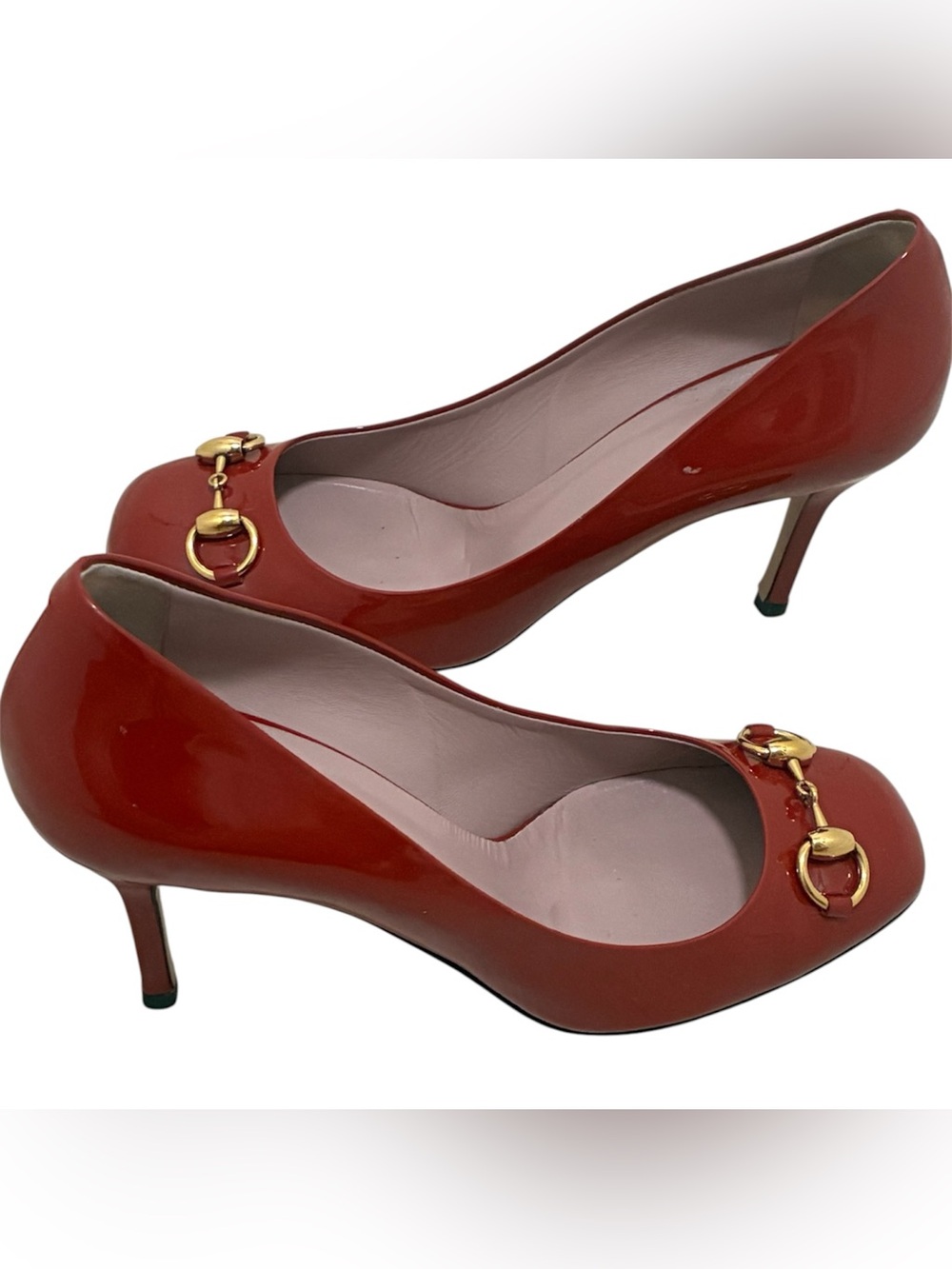 Gucci Red Patent Leather Classic Gold Horsebit Closed Toe Pump Heel Size US 10 - Picture 2 of 15